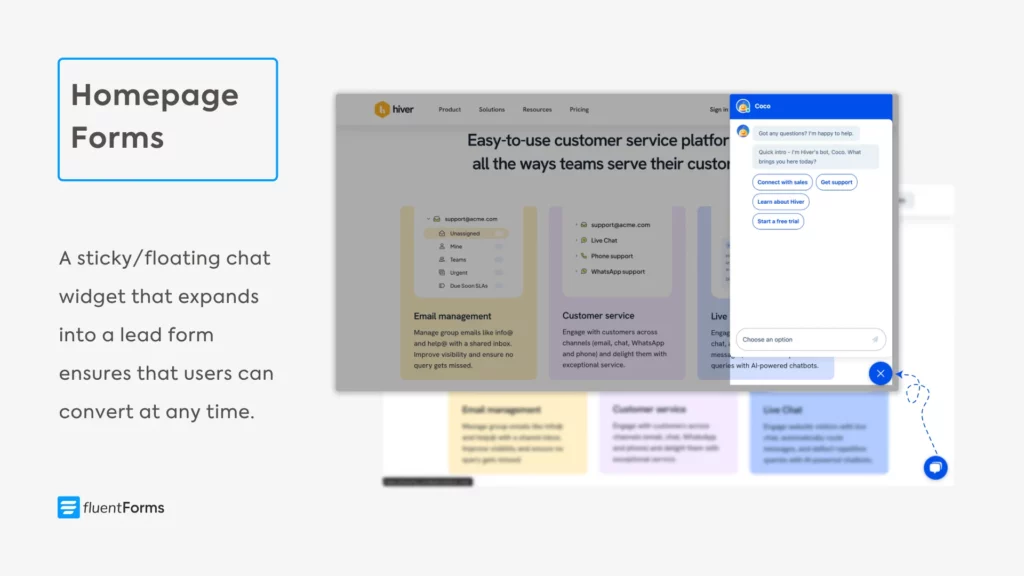 where to place forms: homepage chat widget form