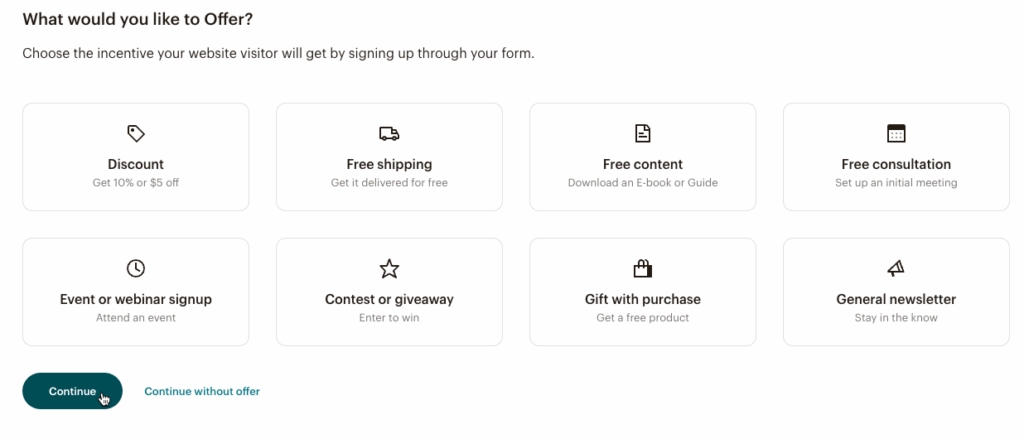 Create Mailchimp popup form