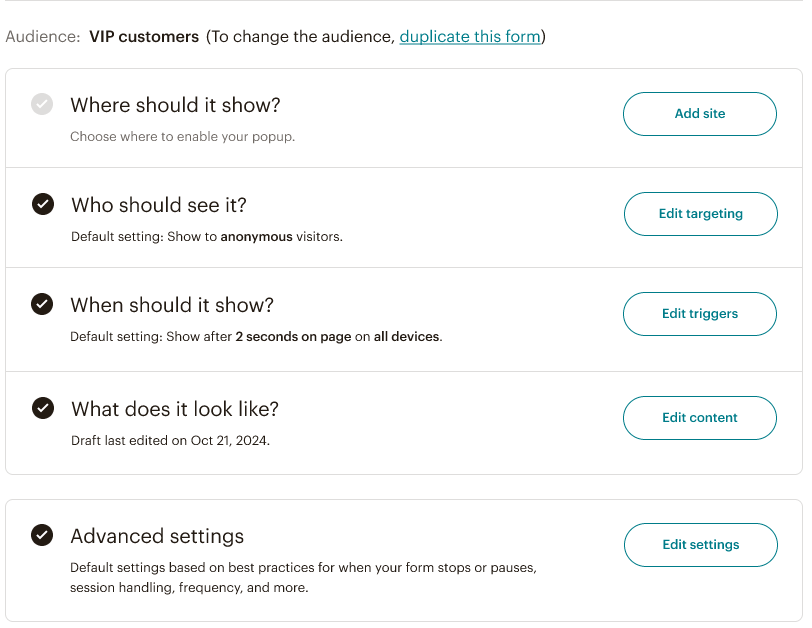 Mailchimp popup forms