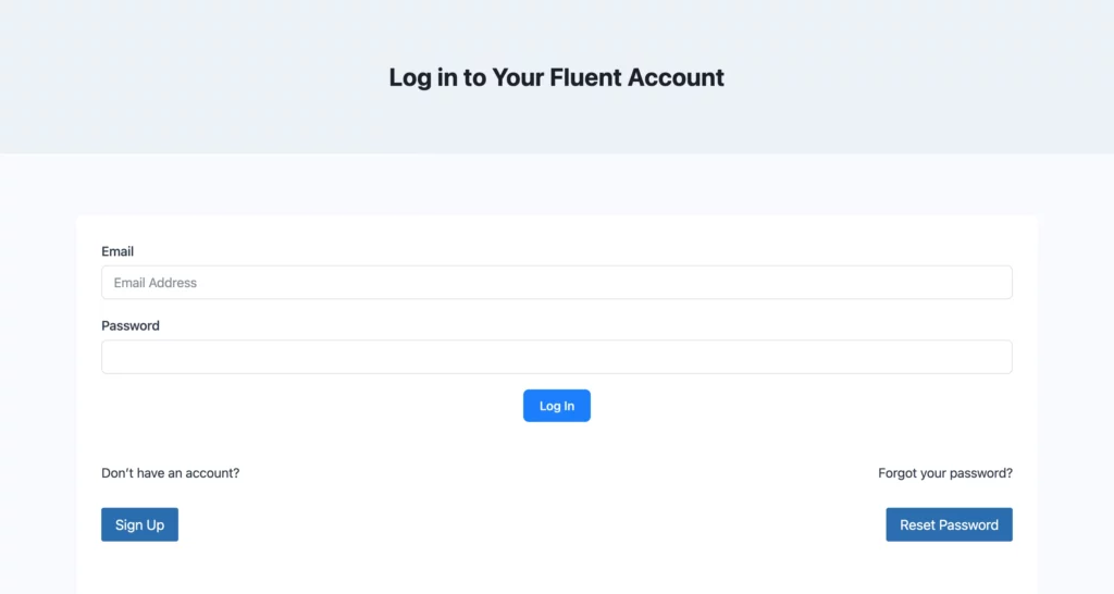 login page with a sign up page link and a forgot/lost password page link
