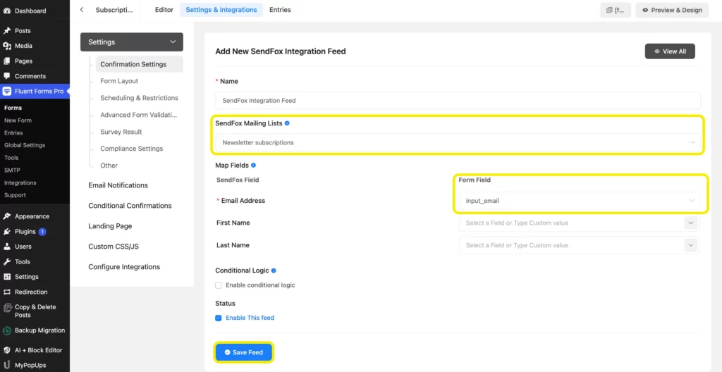 Email list and email field
