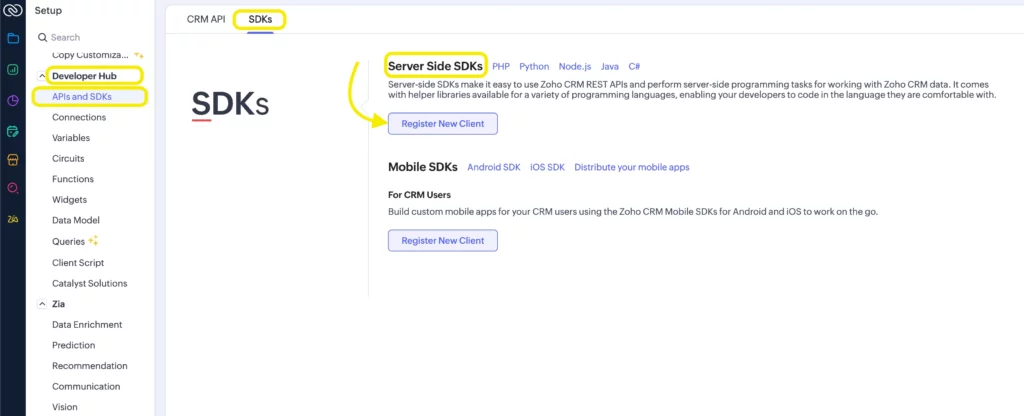 Server Side SDKs- Zoho CRM