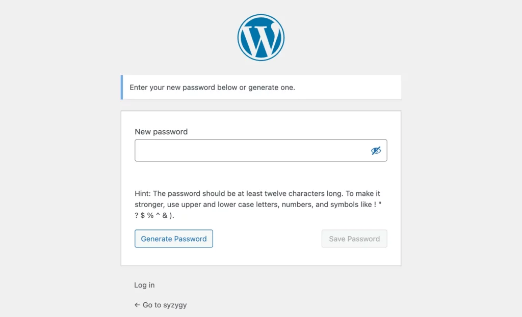 reset password page from email link sent from custom lost password page