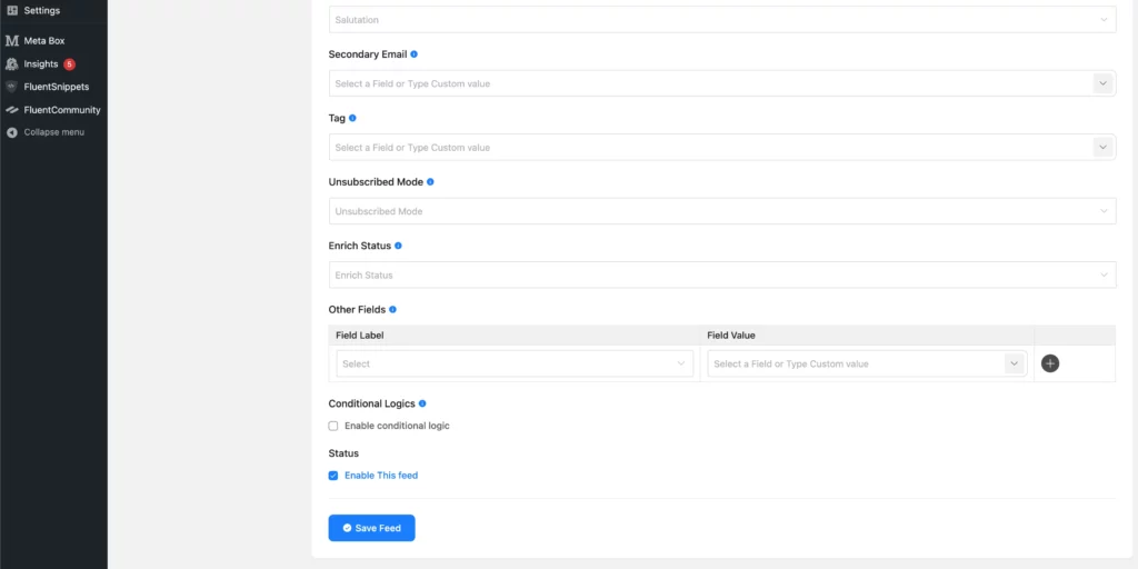 Zoho CRM WordPress integration Feed