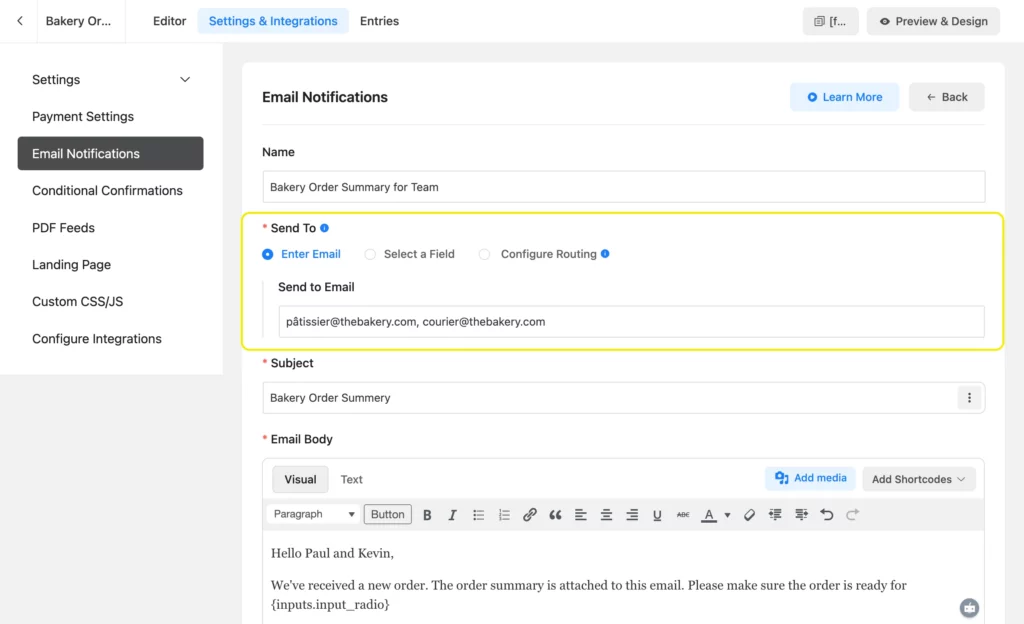 send PDF summary to your vendor/team members' email