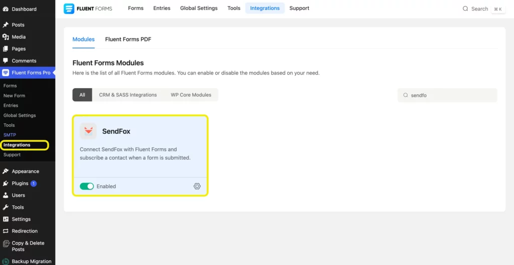 SendFox integration module with fluent forms