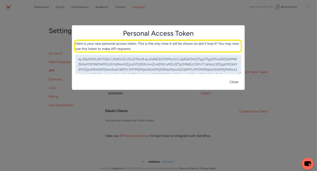 Copy and store access token