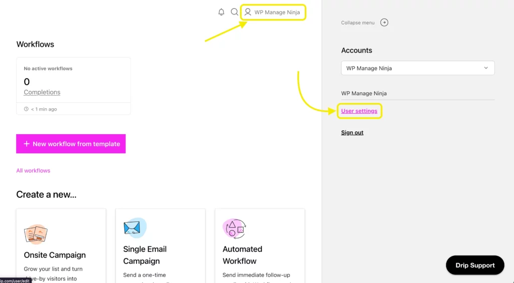 User Settings- Drip in WordPress