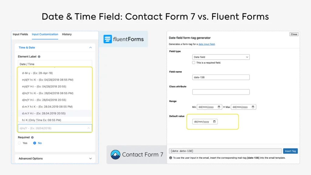 Contact Form 7 vs Fluent Forms: date and time