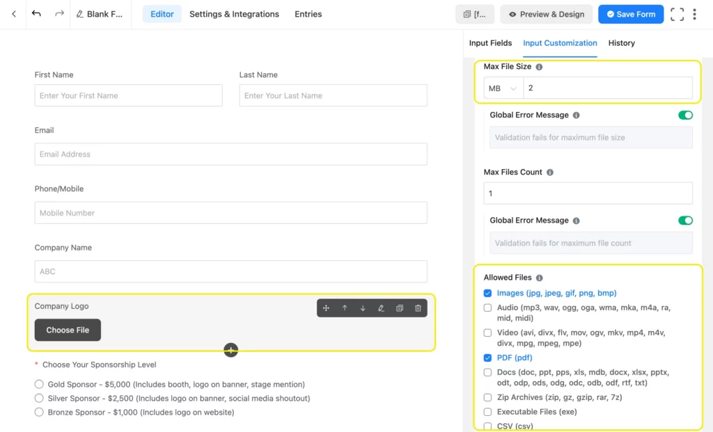 File upload field Fluent forms