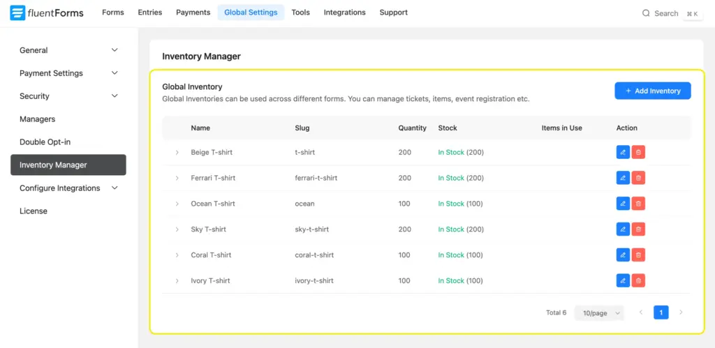 Fluent Forms Inventory Manager