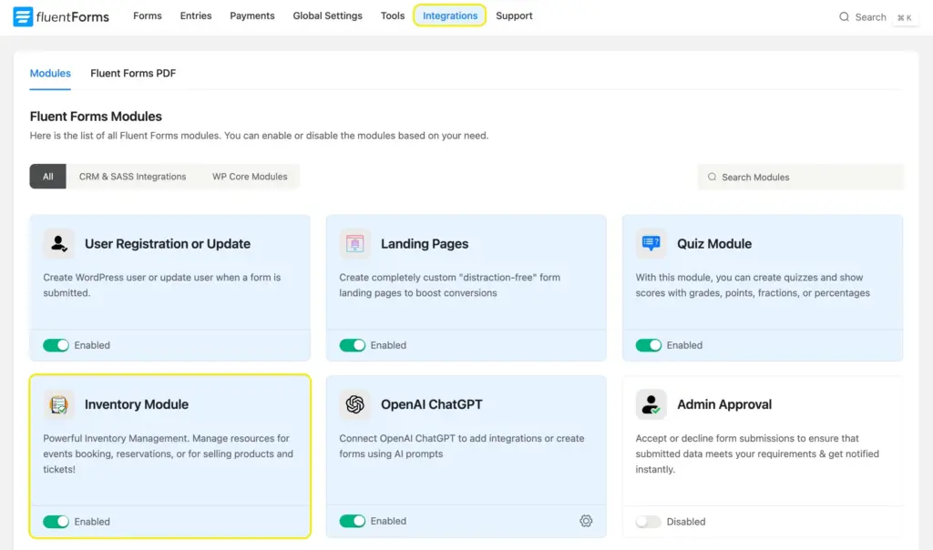 Fluent Forms Inventory Module