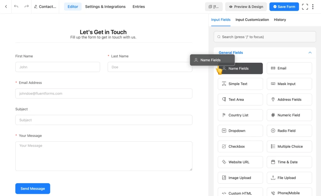 Fluent Forms visual drag n drop builder