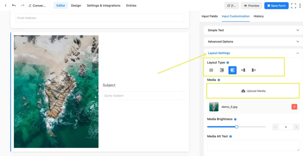 Fluent Forms conversational form layout