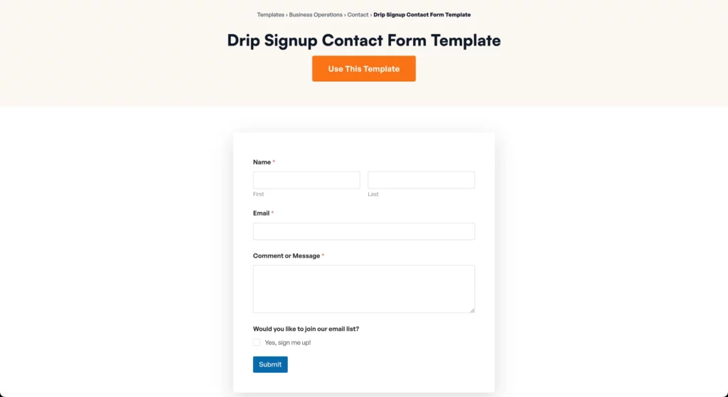 Drip Signup contact form template
