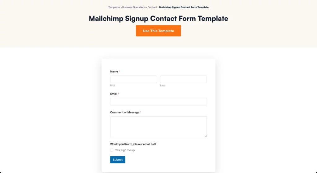 Mailchimp Signup Contact Form Template