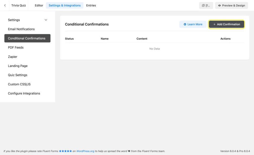 Setting conditional confirmation
