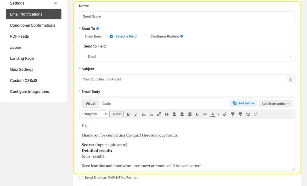 Setting up email notification