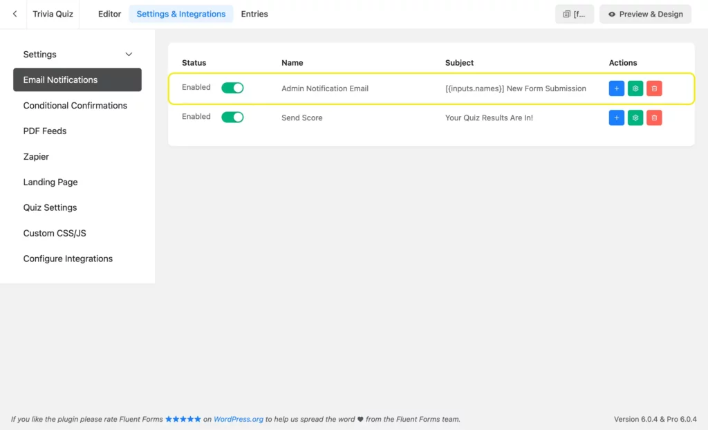 Setting up email notification