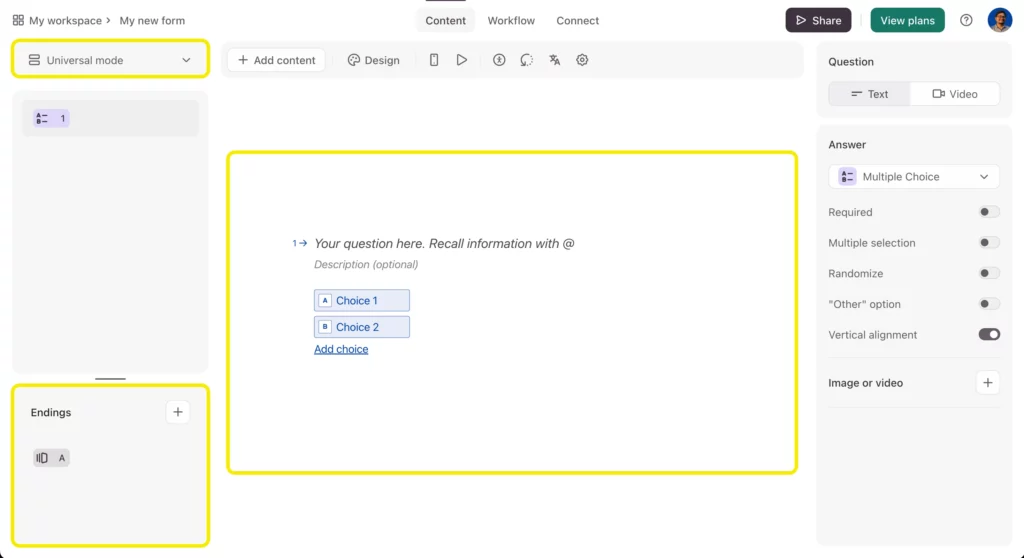 Typeform form editor