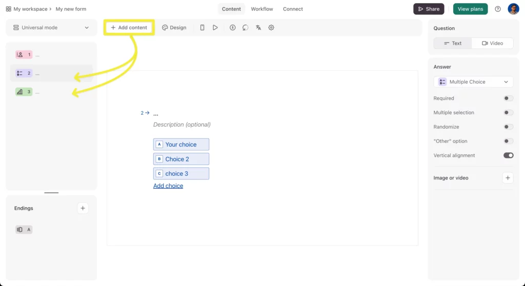 Typeform- Add content option