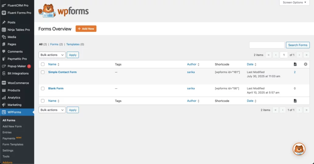 Add new form- WPForms