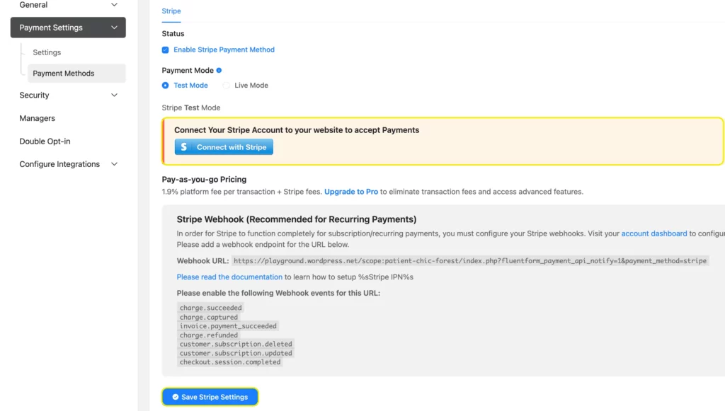 configure payment method Fluent Forms