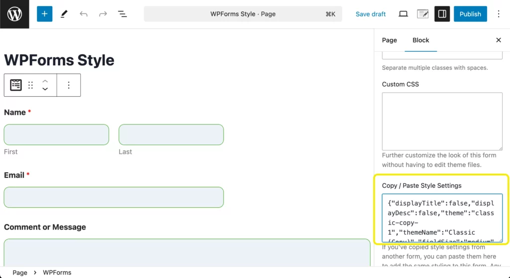 Copy existing form style from block editor
