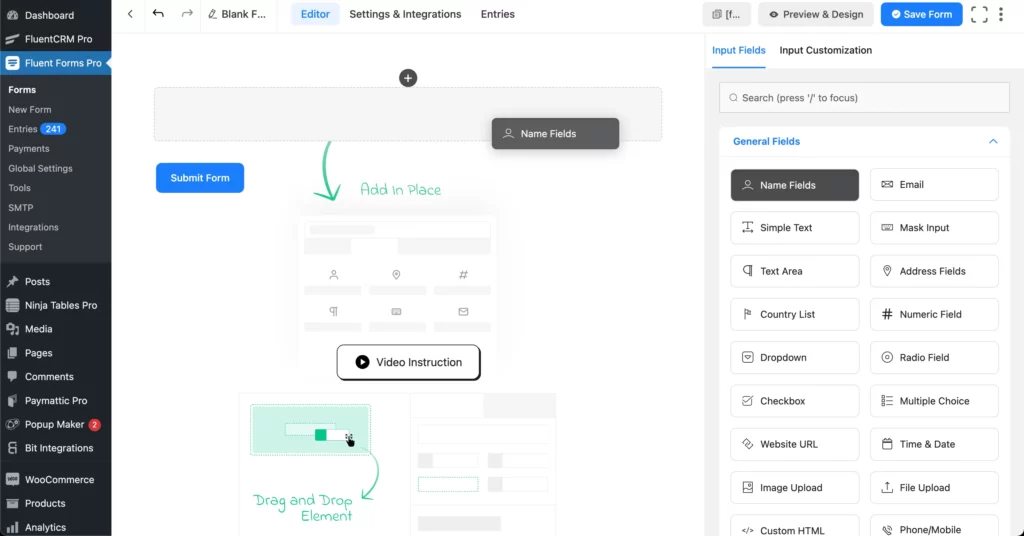 Fluent Forms- Drag and drop builder