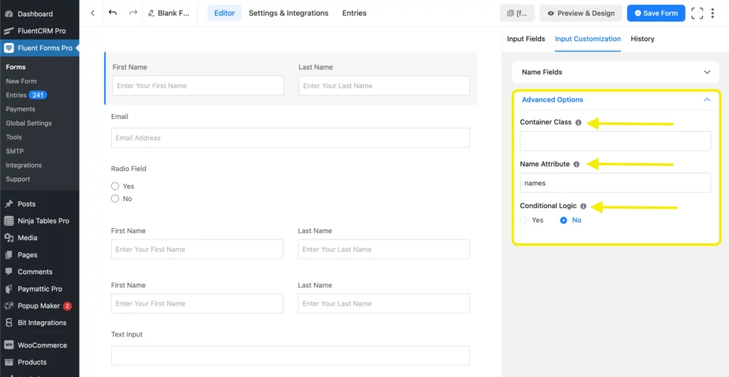 Advanced input field customization