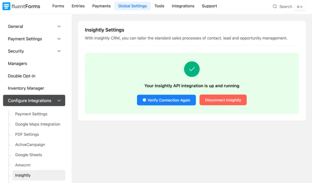 Insightly CRM- Fluent Forms integration setting