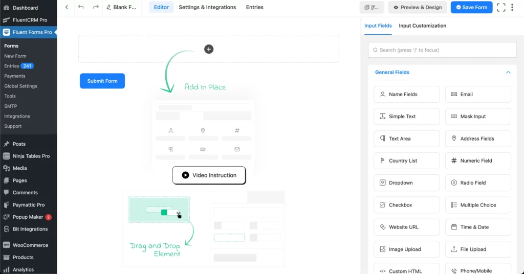 Creating forms from scratch Fluent Forms