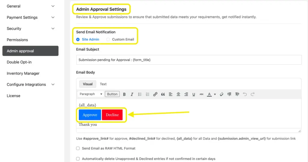 Admin Approval - Advanced Features