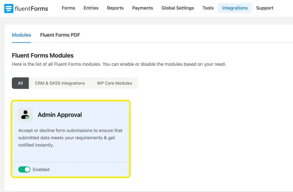 Admin Approval Module - Fluent Forms