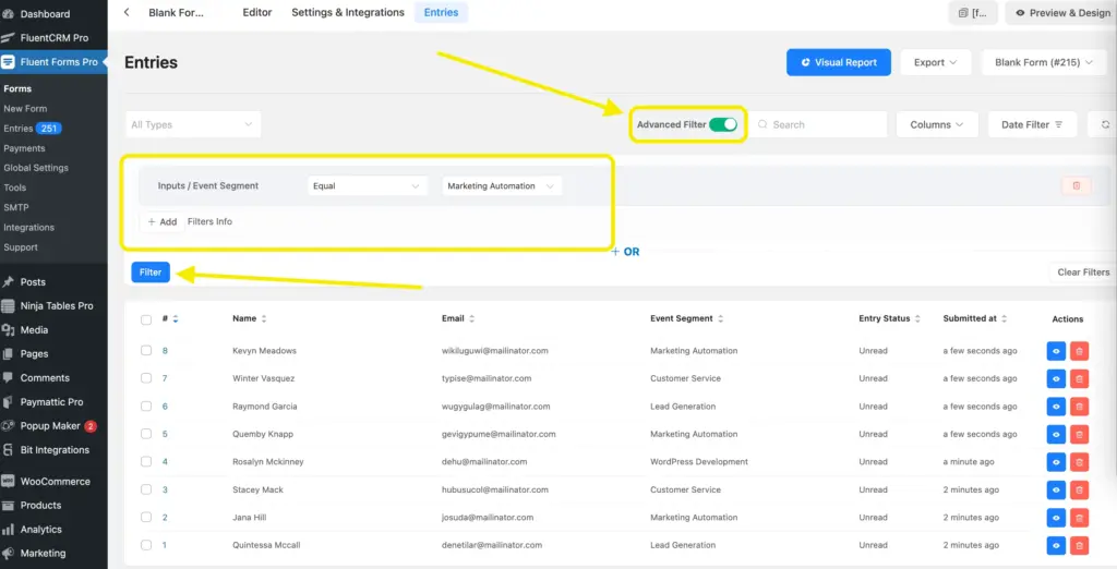 Adanced Search Filter Fluent Forms