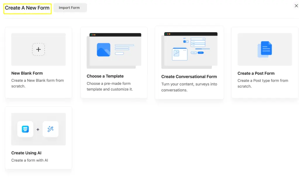 Create A New Form in Fluent Forms to build an Online Market Research Survey on WordPress.
