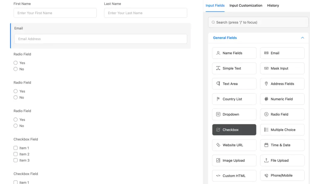 Use Fluent Forms' checkbox, radio field, and other multiselect options to make your survey form building experience better.