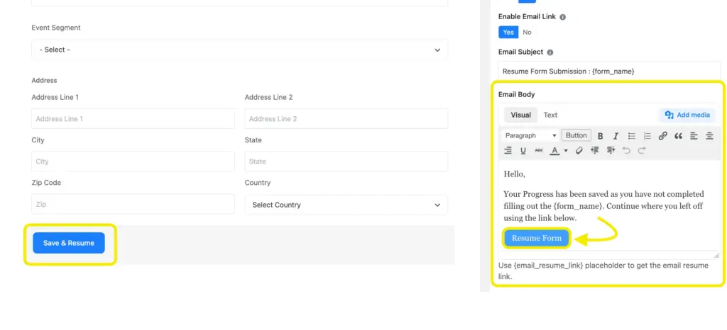 Save and resume option in Fluent Forms