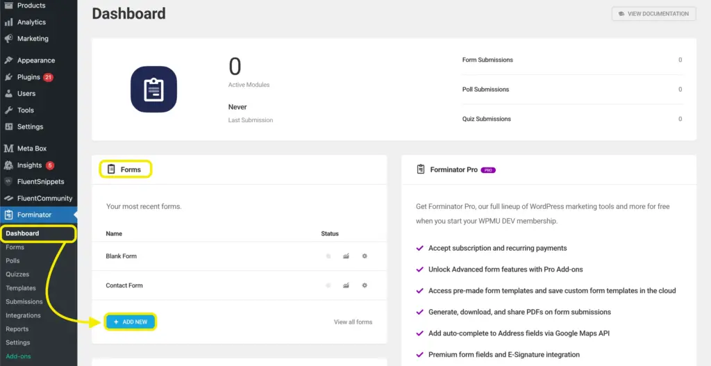 Create Form Forminator