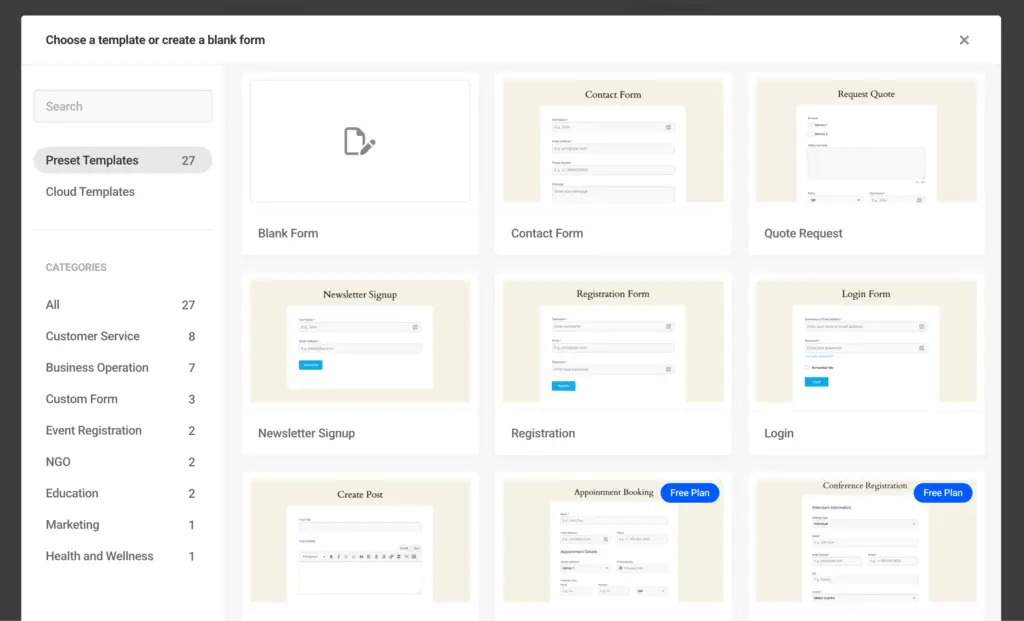 Form Templates - Forminator