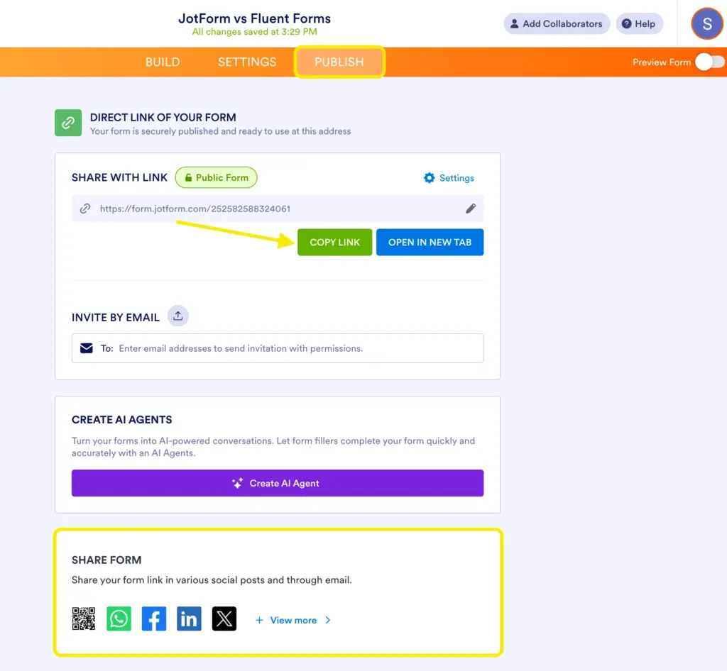 Form Publish Jotform