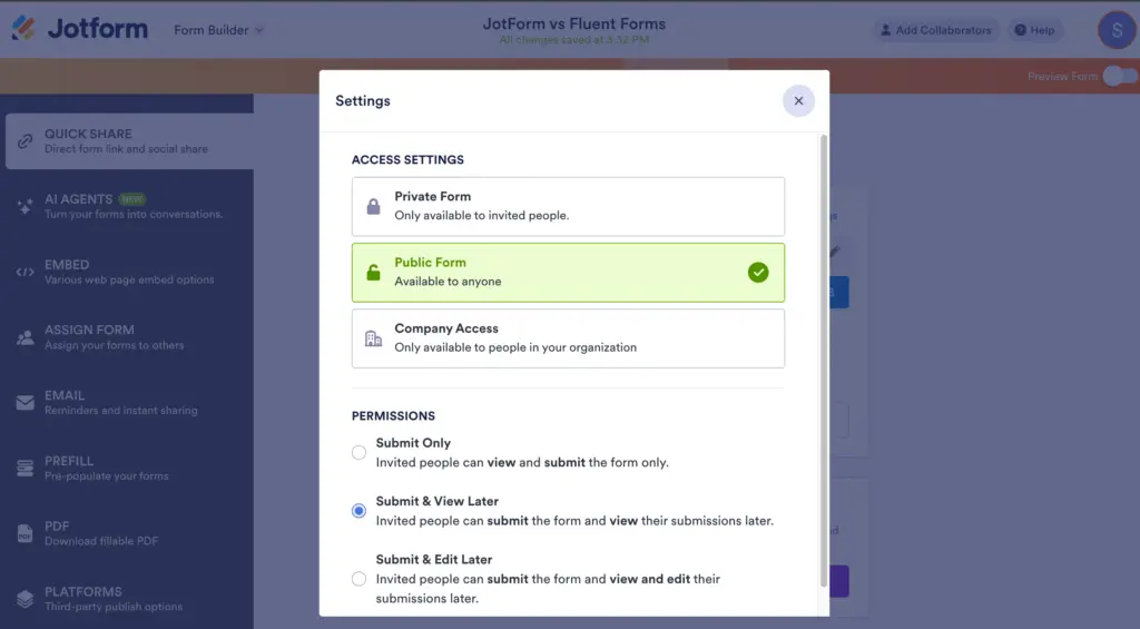 Form behaviour Jotform