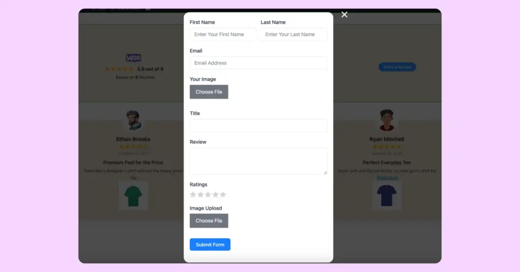 custom review form using Fluent Forms - WP Social Ninja integration