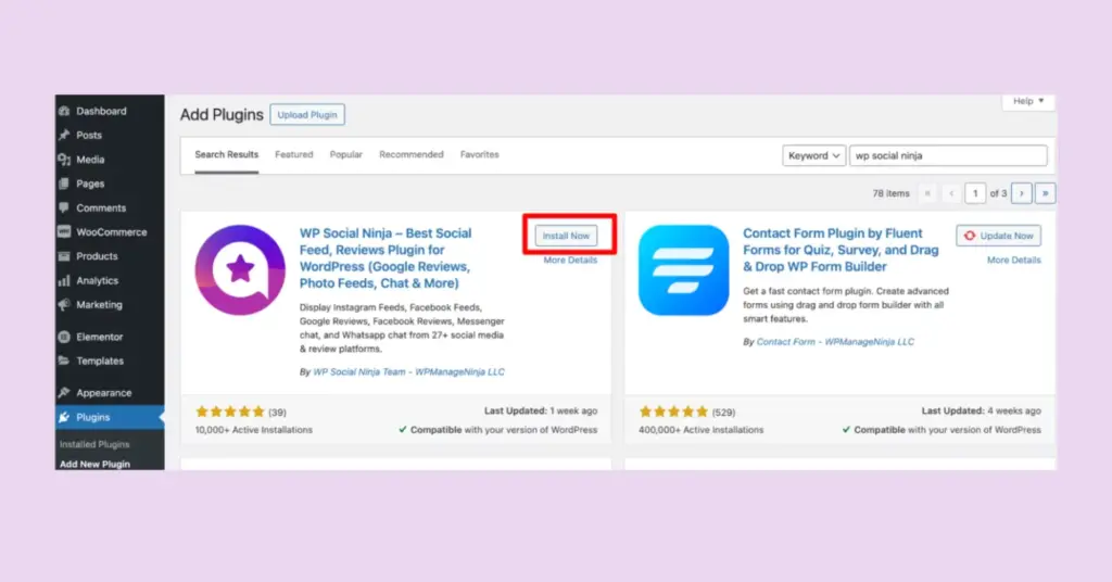 3.Install WP Social Ninja 1 60494