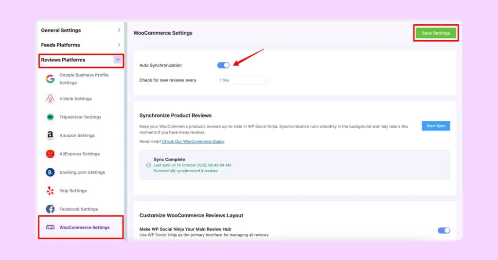 4.Turn WooCommerce reviews synchronization on 60494