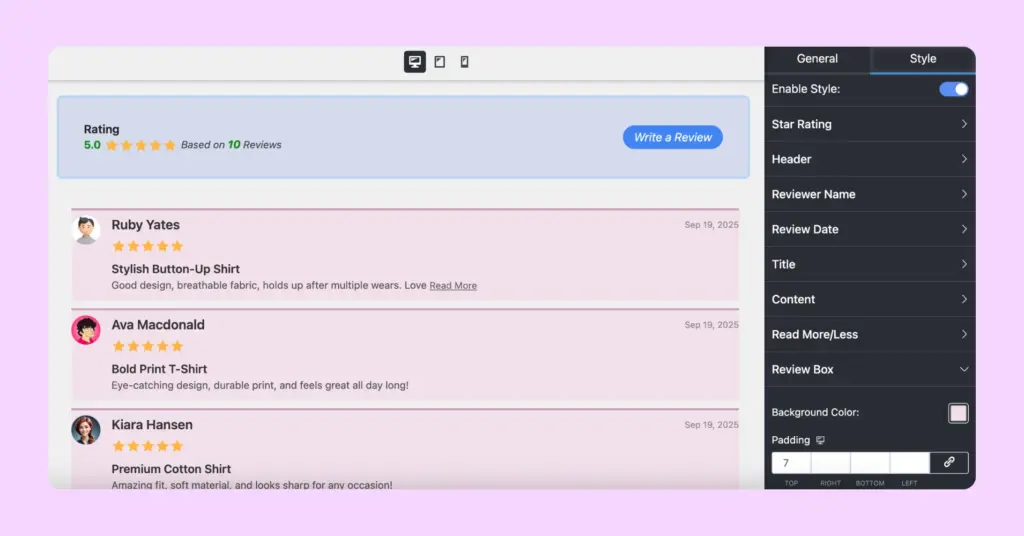 9.WooCOmmerce reviews style setting 60494