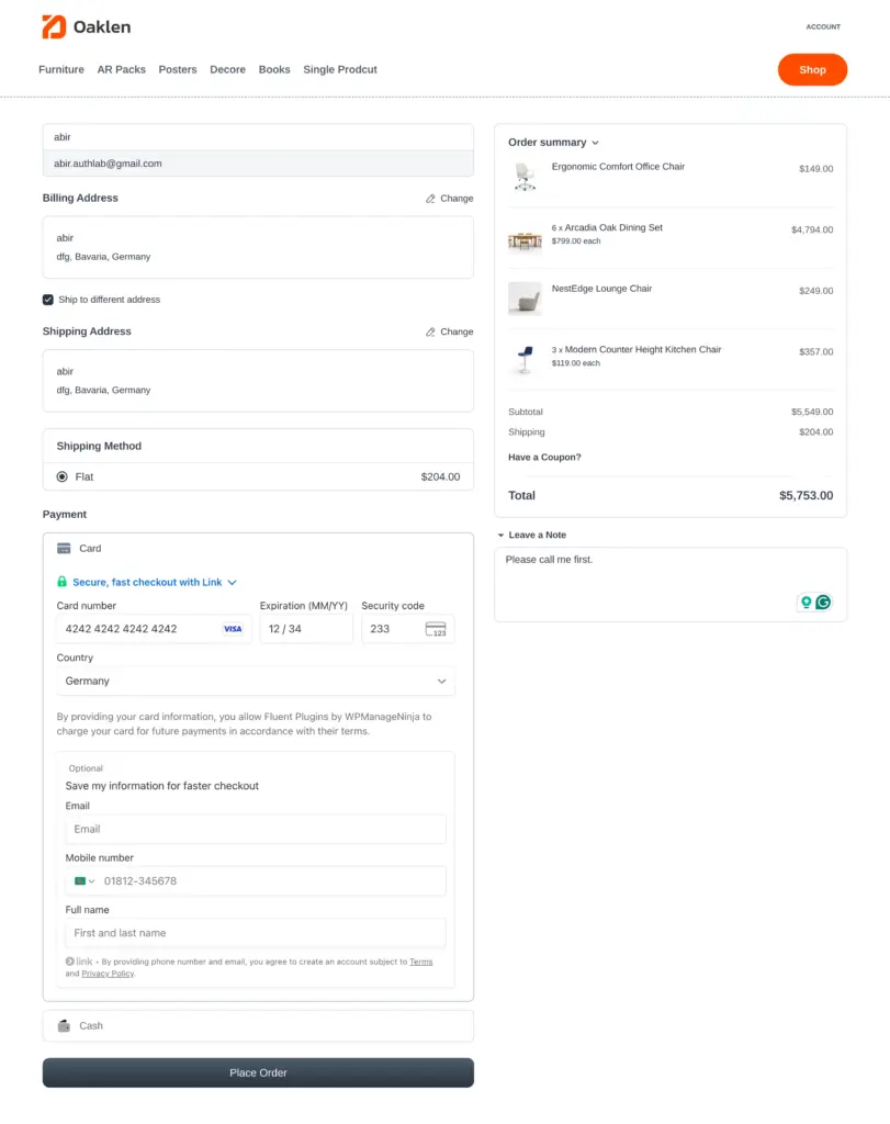 FluentCart Checkout page