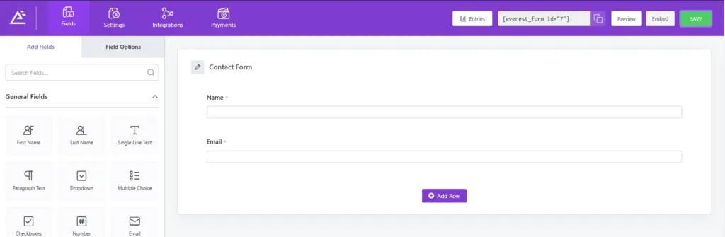 Everest forms form building - Editor page