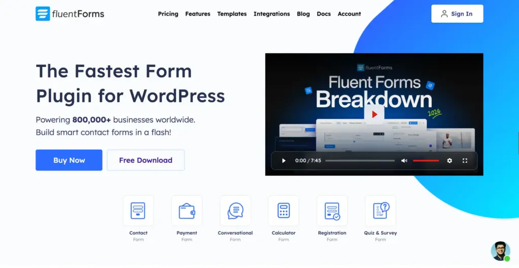 Fluent Forms homepage october 26