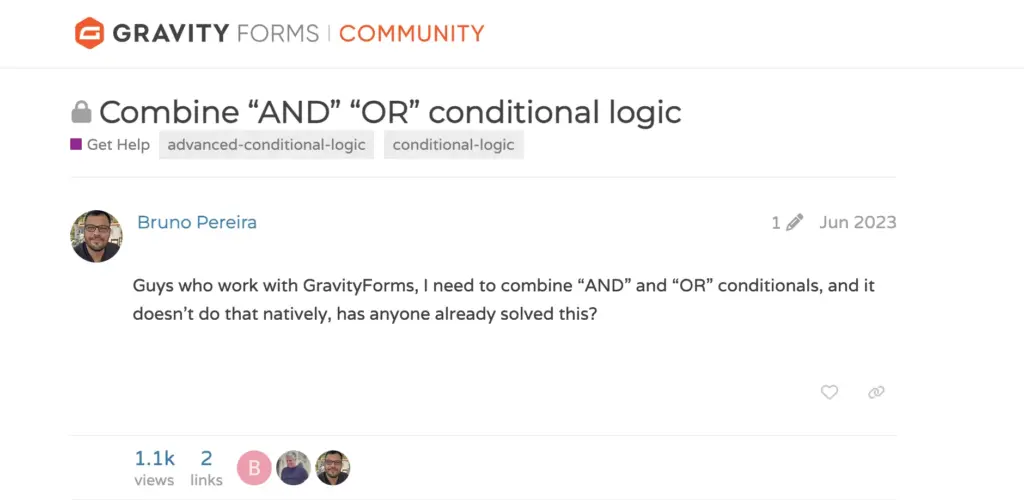 Gravity Forms has no native combined and or conditional logic